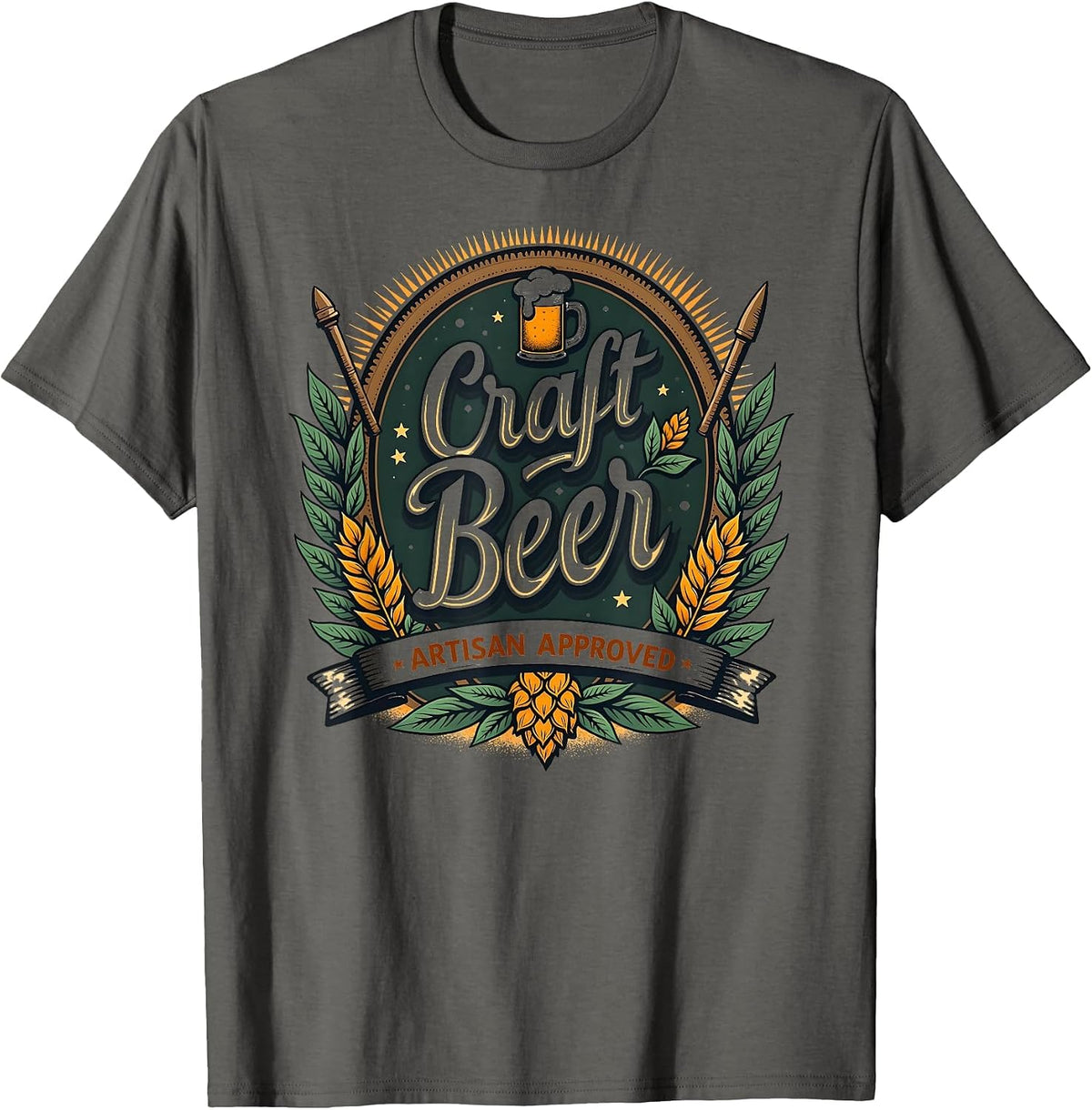 Craft Beer Artisan Approved Brewing Design T-Shirt - Asphalt Grey