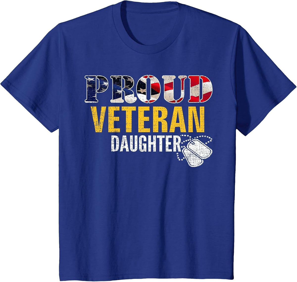 Vintage Proud Veteran Daughter with American Flag Military T-Shirt - Royal Blue