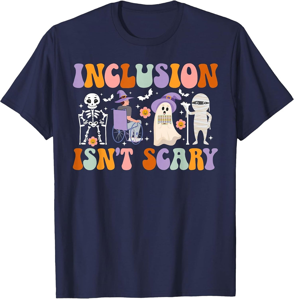 Spooky ABA Therapist Halloween Groovy ABA Therapy T-Shirt - Navy Blue