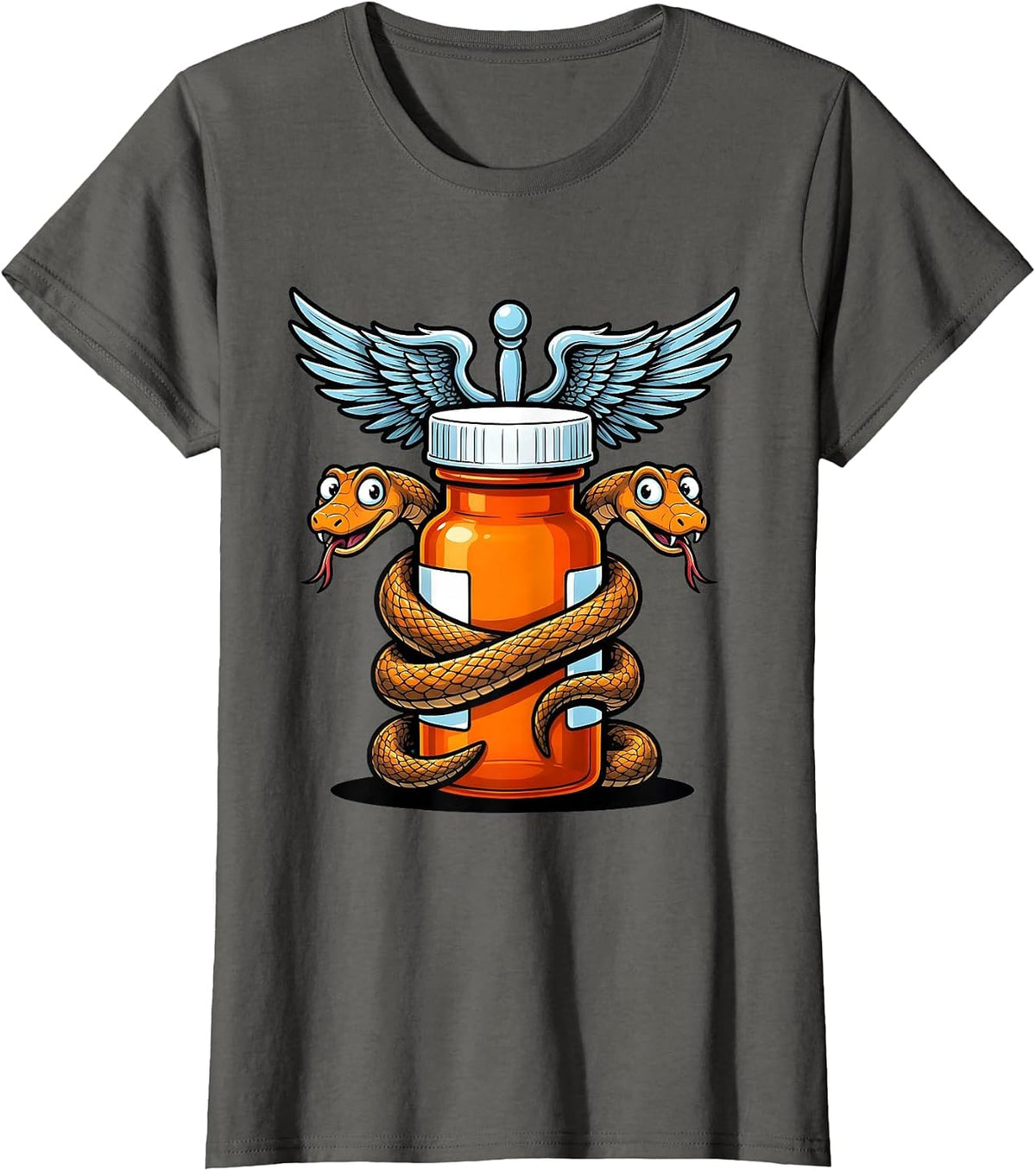Women's Pharmacy Technician Caduceus Prescription Bottle T-Shirt - Asphalt Grey