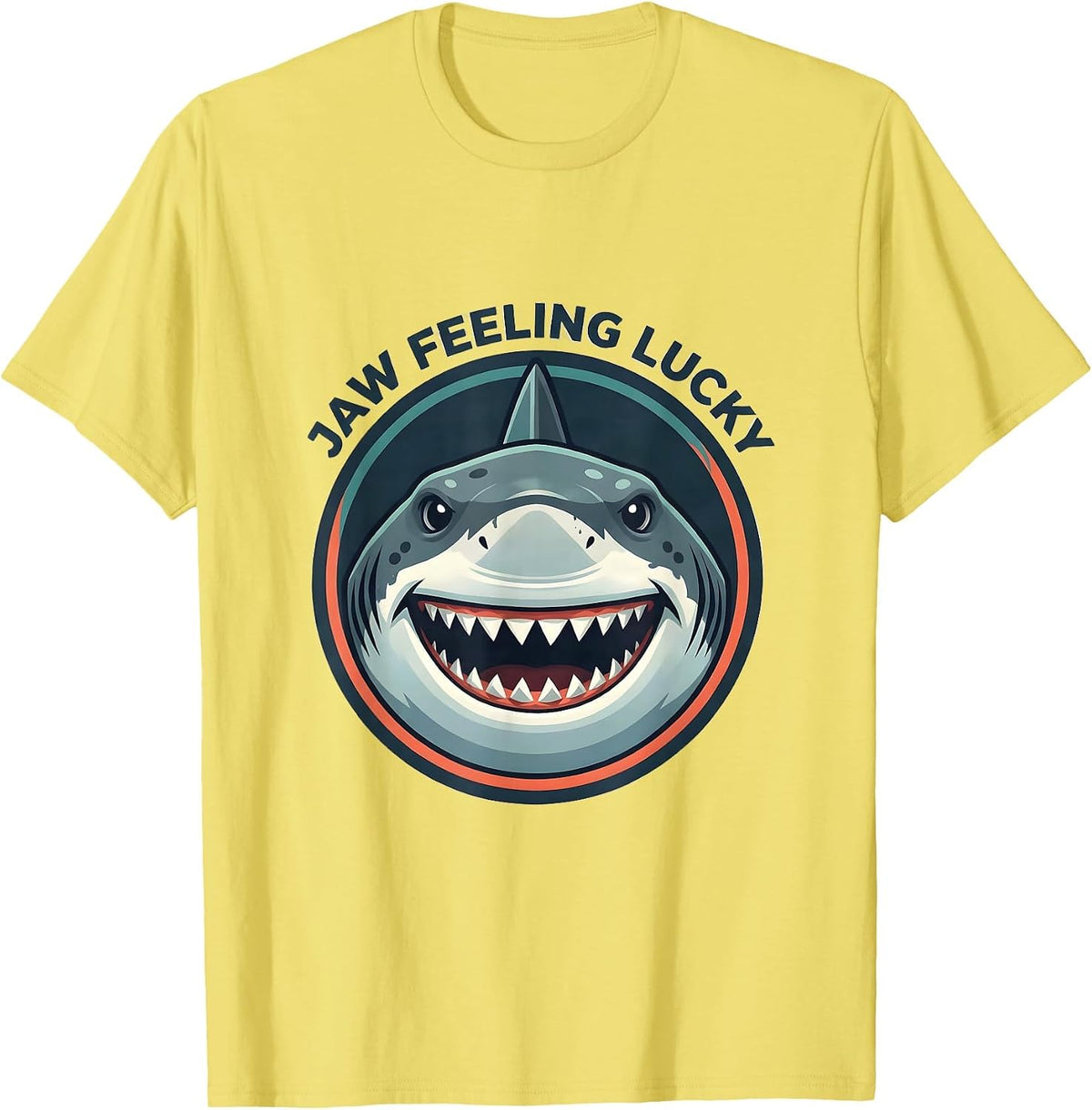 Men's Jaw Feeling Lucky Funny Shark Lover Ocean Wildlife Humor T-Shirt - Lemon Yellow