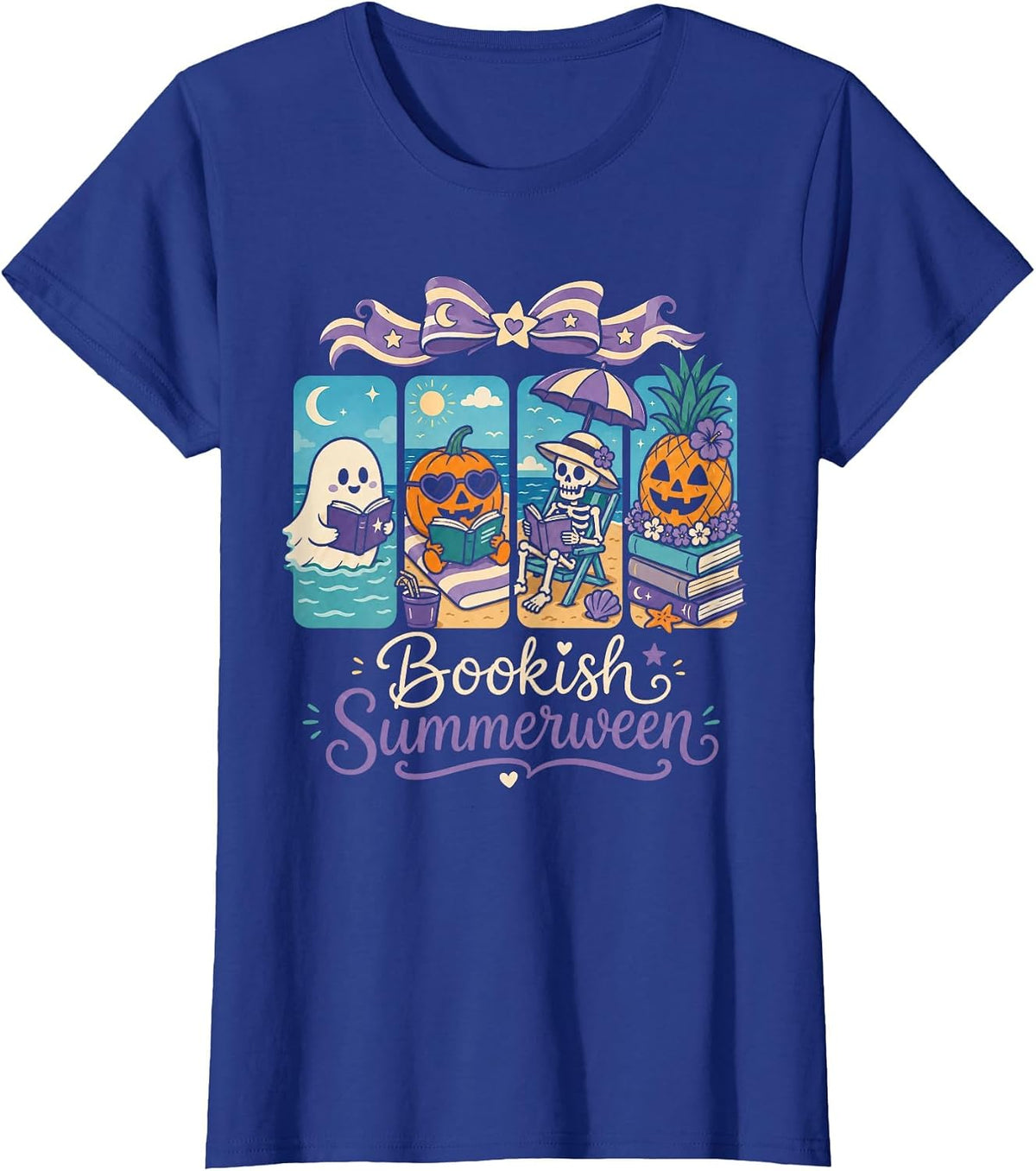 Summerween Boo Reading Book Spooky Vibes Summer Vacay T-Shirt - Royal Blue