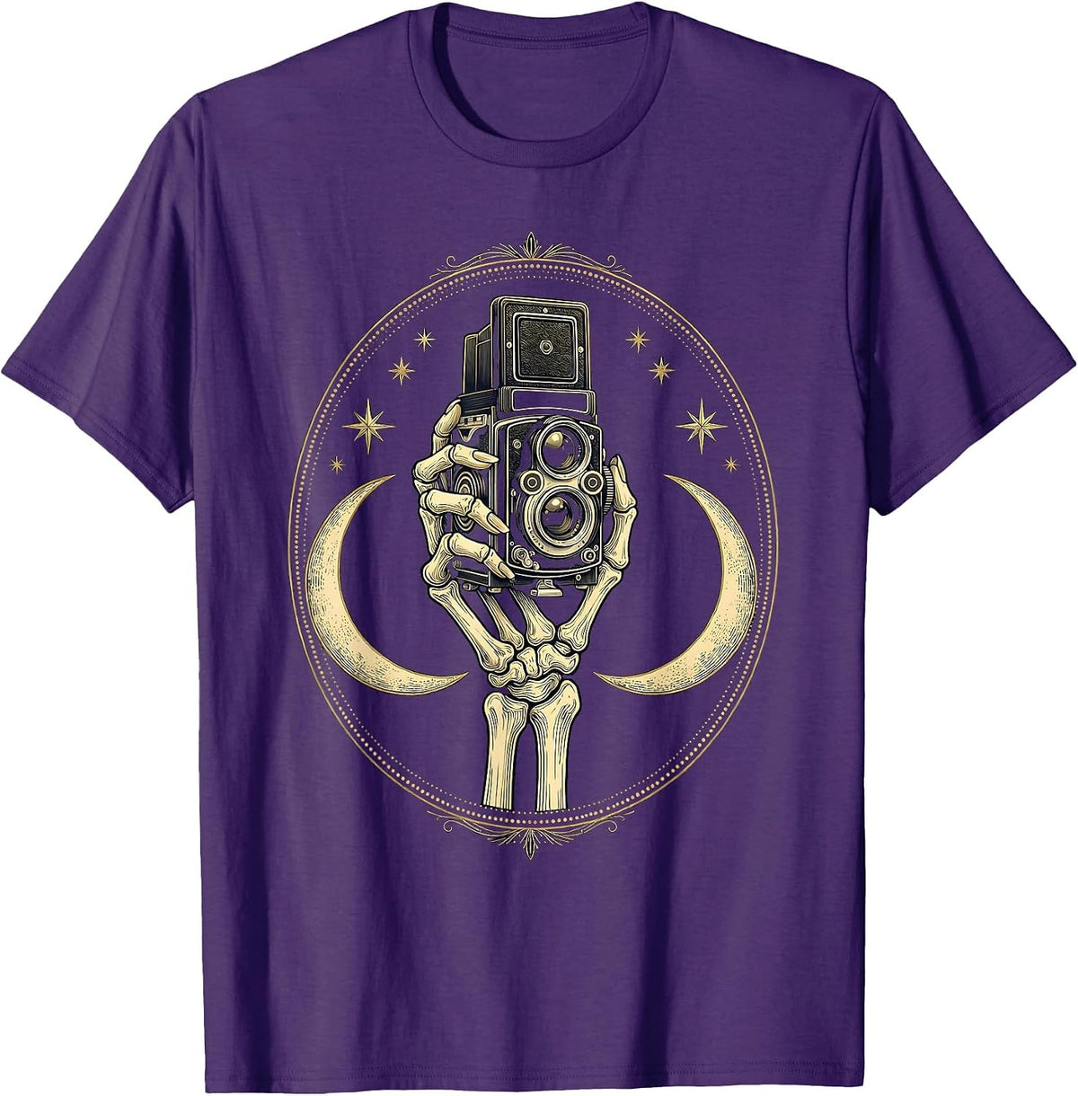 Men's Skeleton Hand Vintage Camera Photography Graphic T-Shirt - Purple