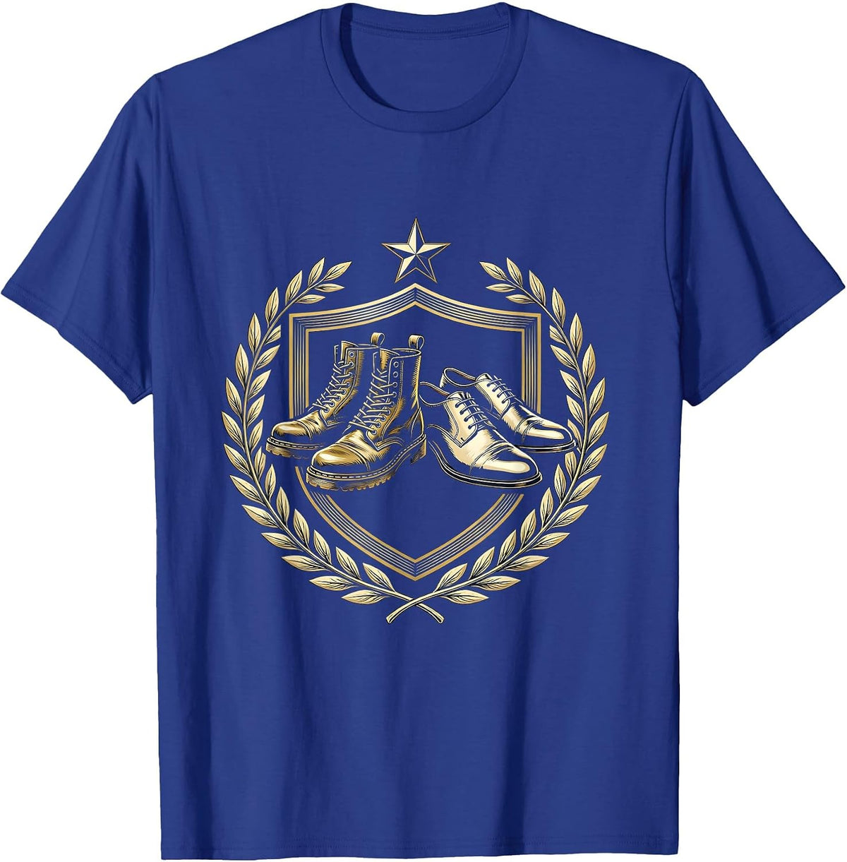 Military Boots and Dress Shoes Veteran Graphic T-Shirt - Royal Blue