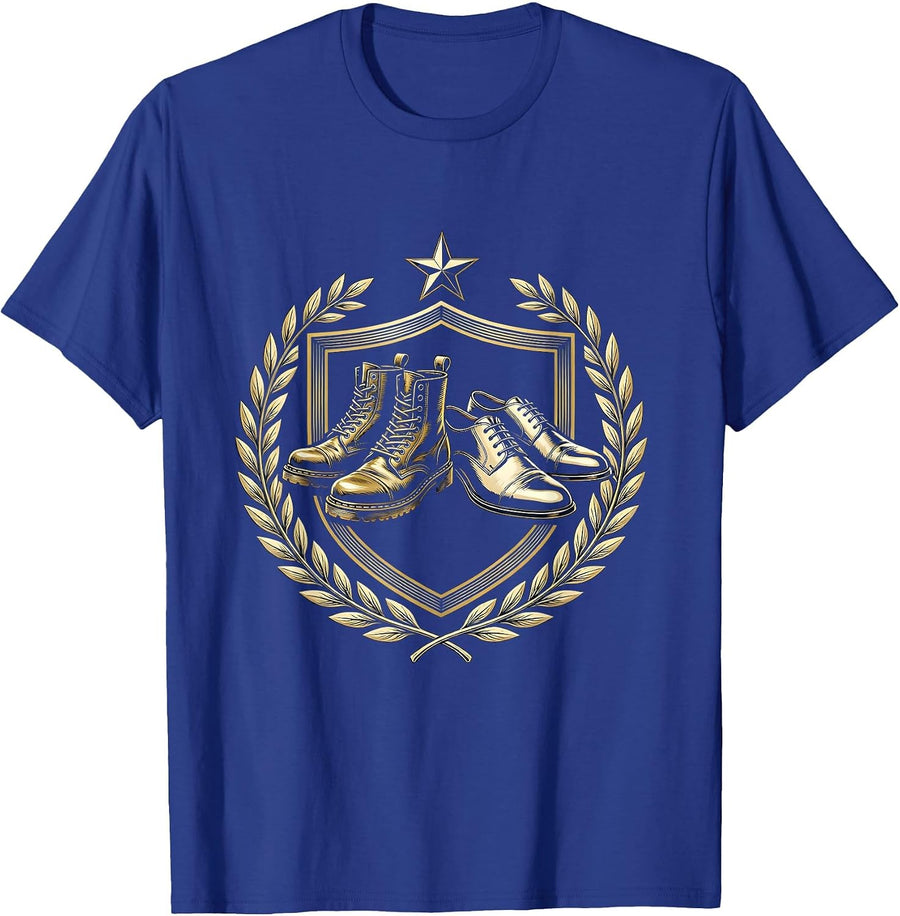 Military Boots and Dress Shoes Veteran Graphic T-Shirt - Royal Blue