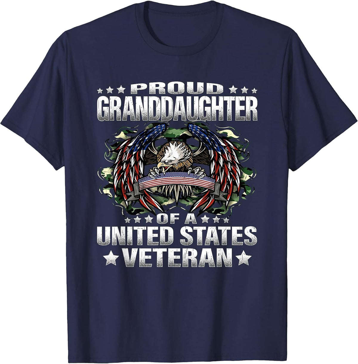 Proud Granddaughter of A United States Veteran Vet's Family T-Shirt - Navy Blue