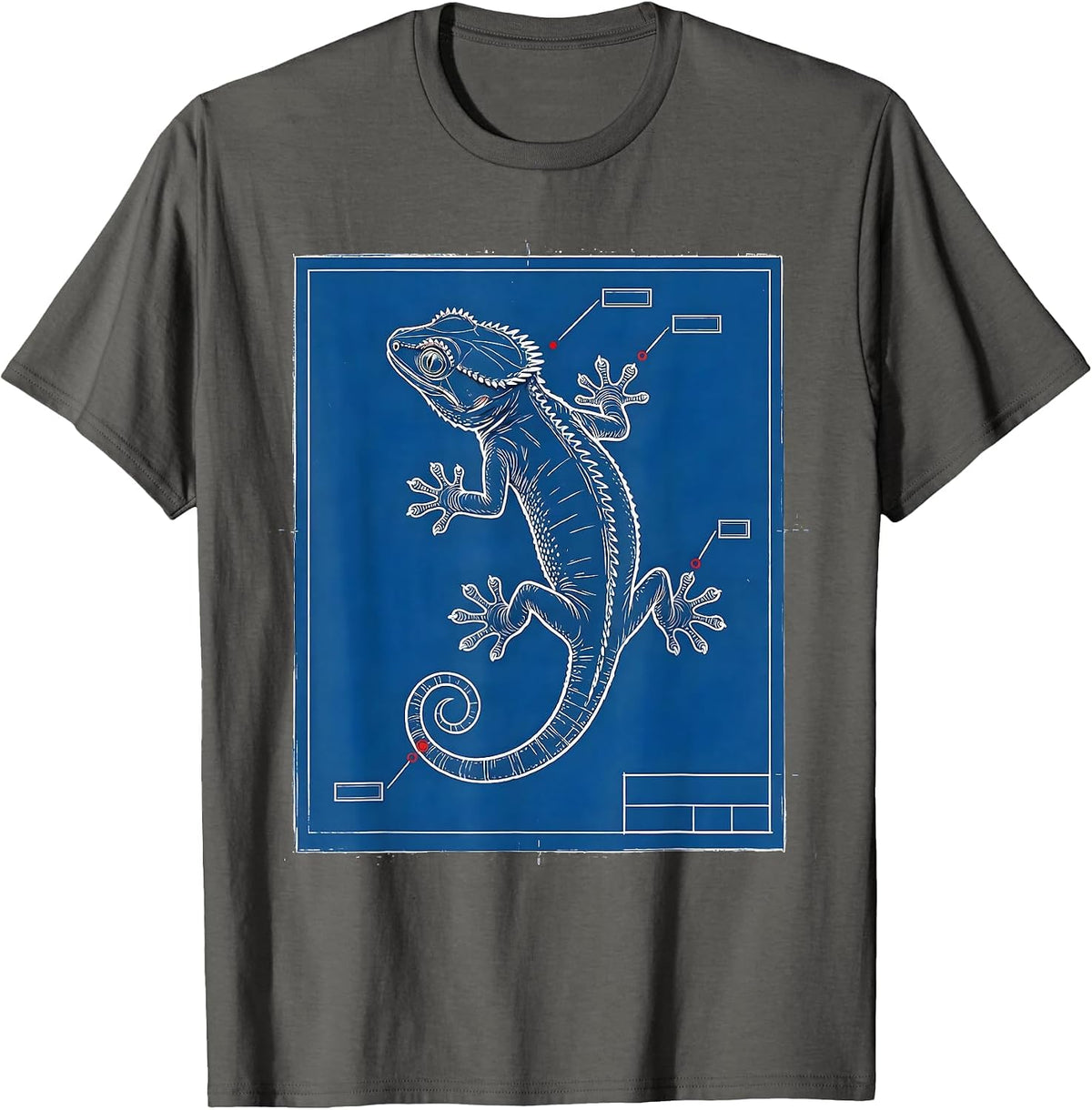 Men's Crested Gecko Technical Blueprint Reptile Lover Gift T-Shirt - Asphalt Grey