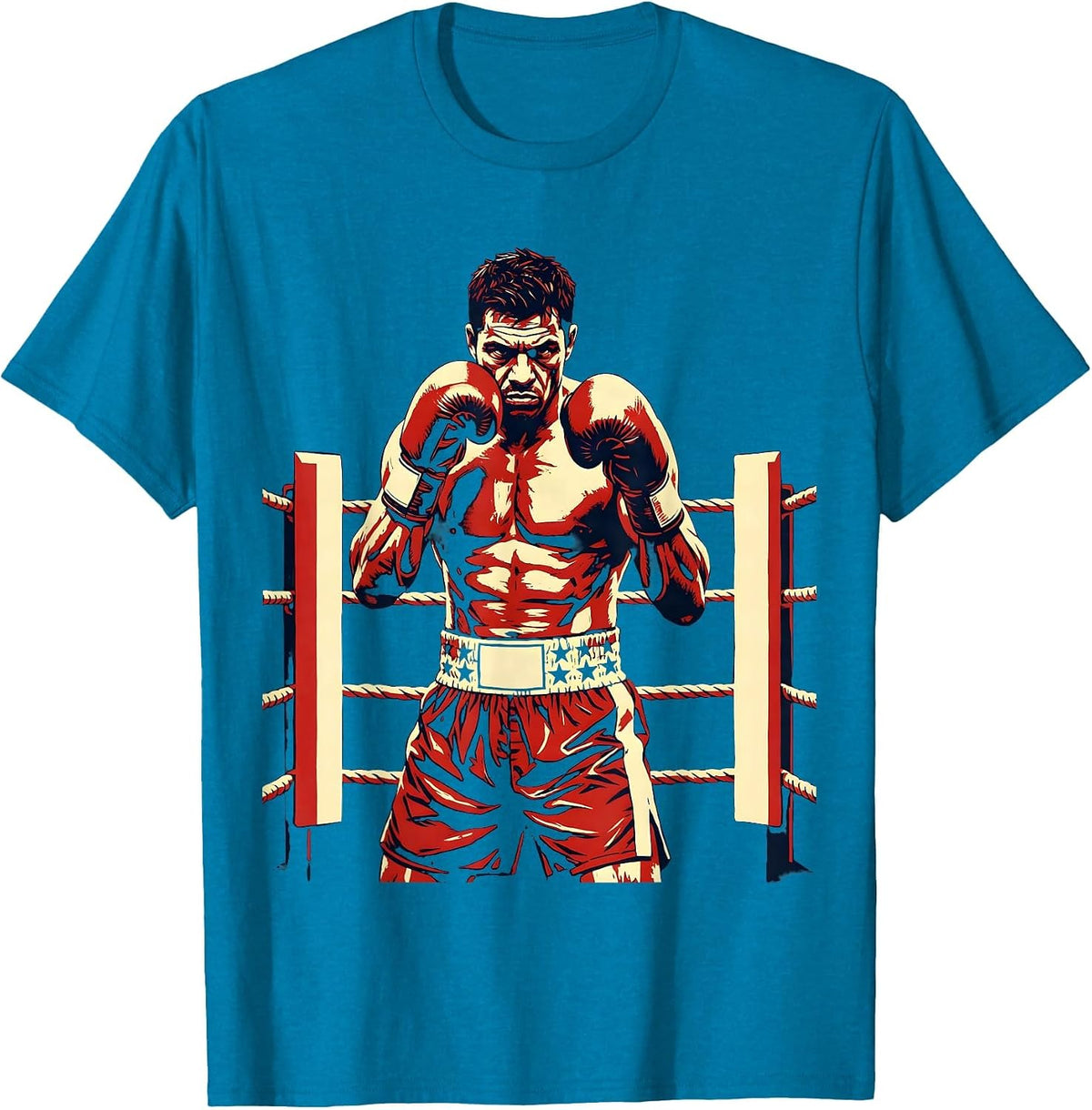 USA Boxer Raised Fists Boxing Ring Graphic T-Shirt - Sapphire Blue