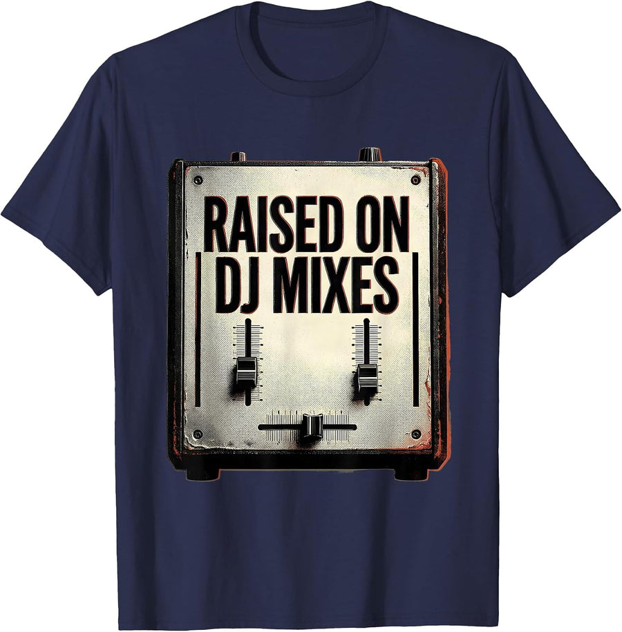 Raised On DJ Mixes Vintage 90s Hip-Hop Rap Music DJ Fan T-Shirt - Navy Blue