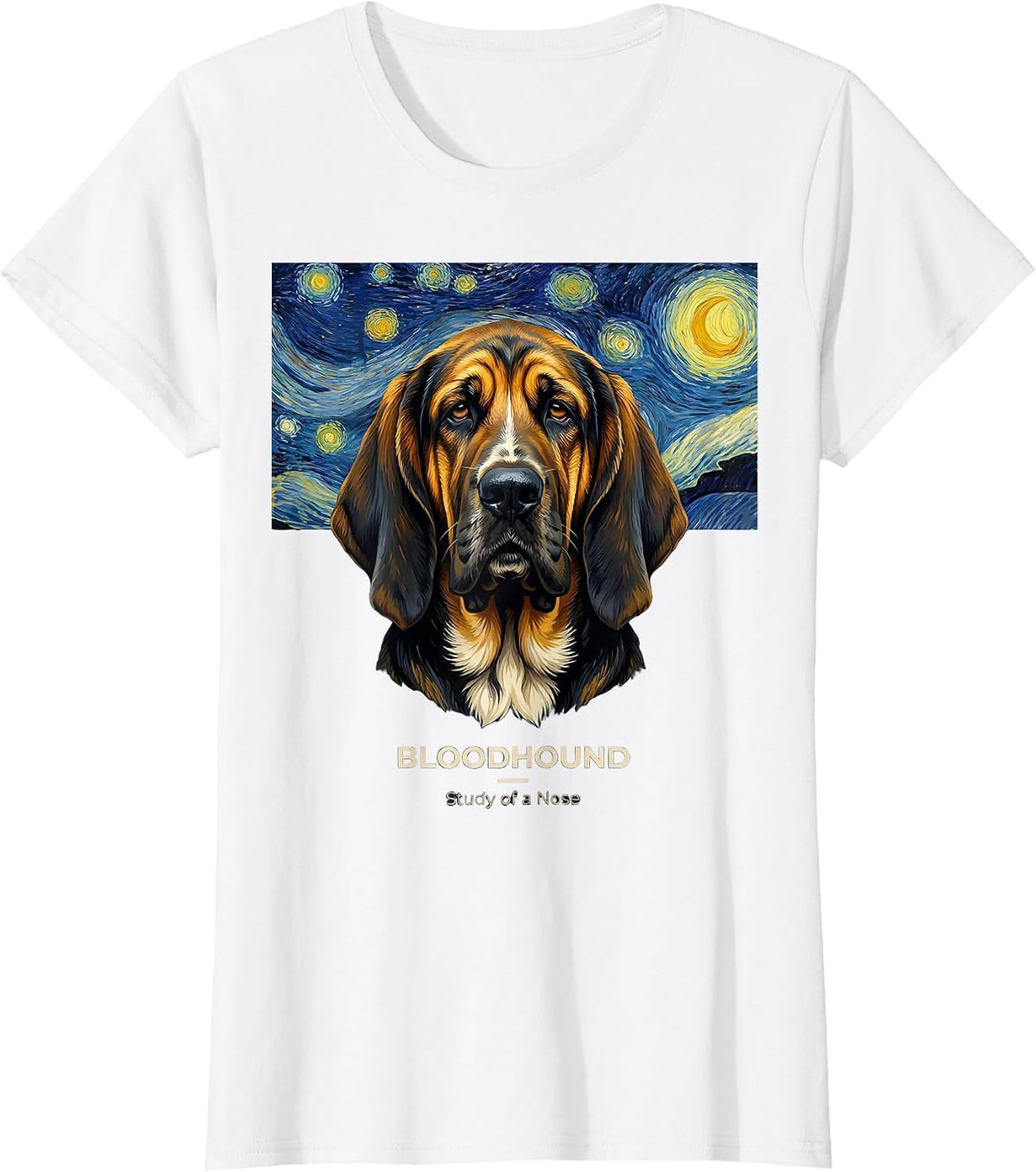 Women's Bloodhound Study of a Nose Whimsical Art Homage Pet Portrait T-Shirt - White