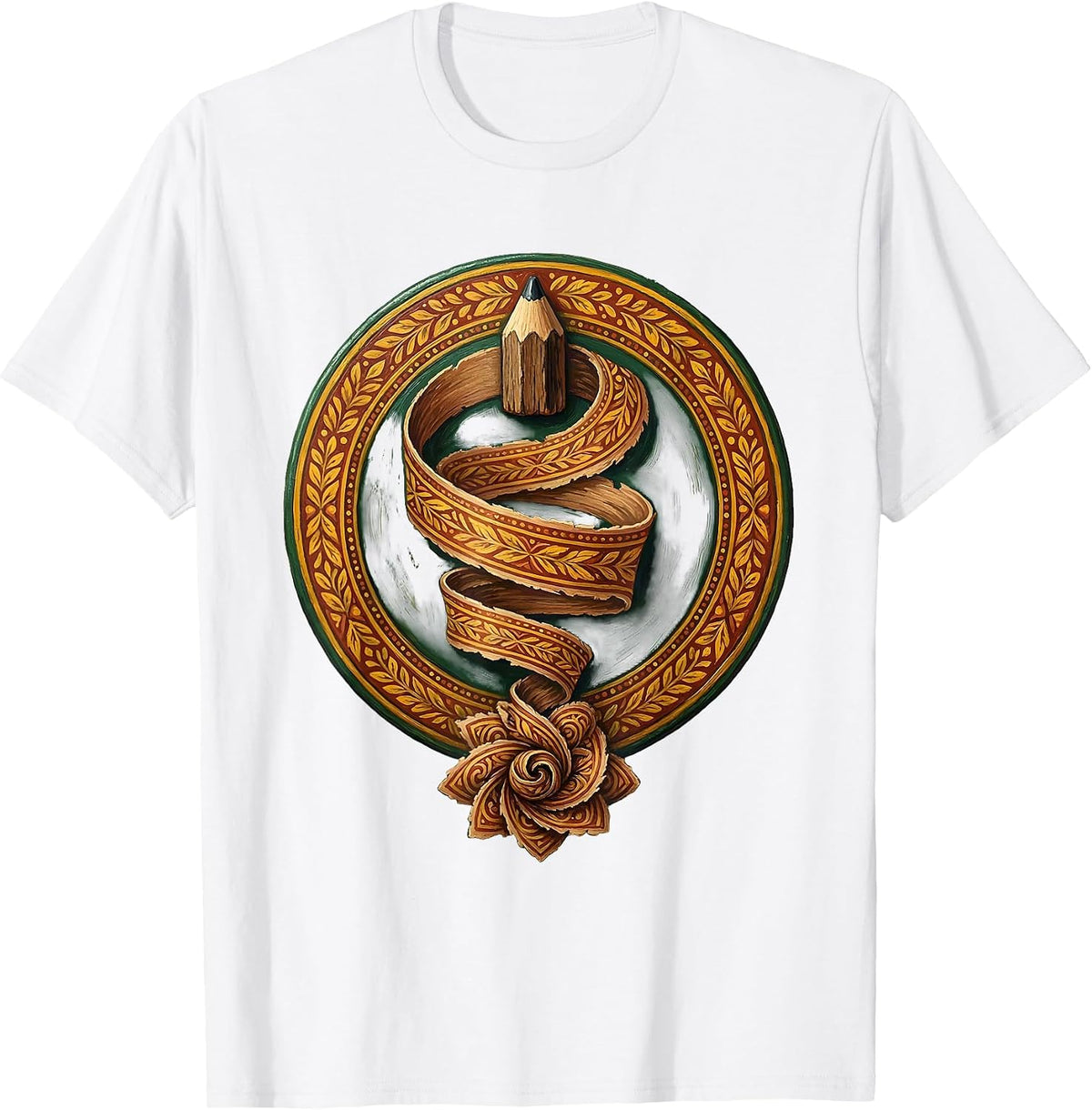Men's Teacher Pencil Sharpener Ribbon Curl Graphic Tee T-Shirt - White