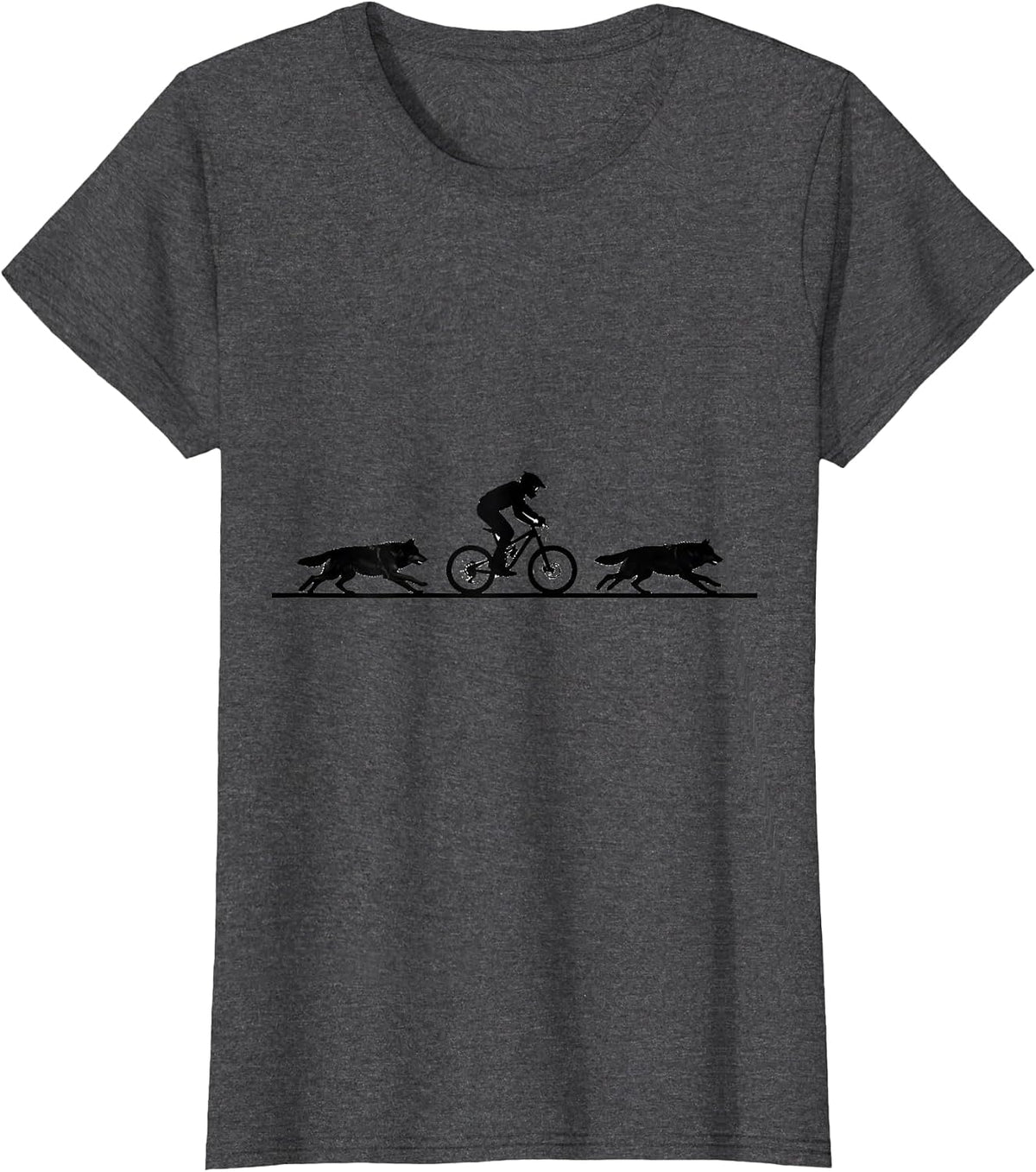 Women's Wolf Pack Mountain Biker Cycling Graphic T-Shirt - Dark Heather Grey