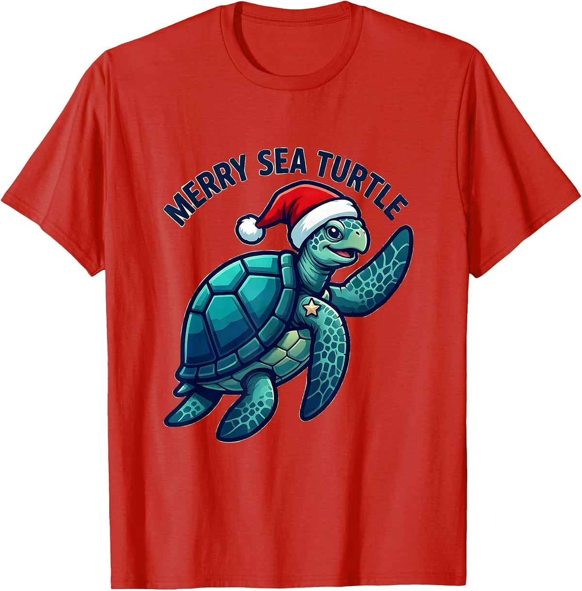Men's Merry Sea Turtle Whimsical Santa Hat Sea Turtle Lover T-Shirt - Red