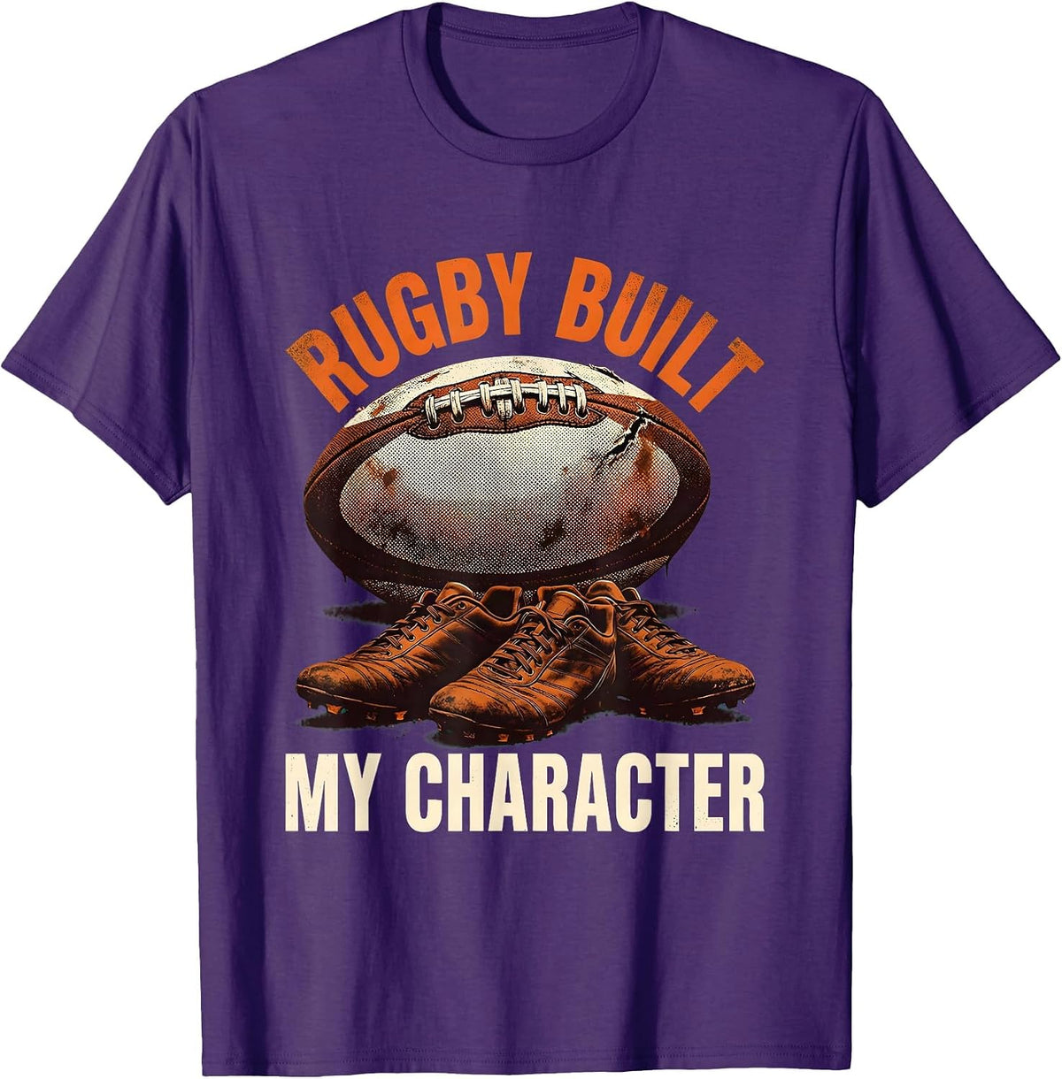 Rugby Built My Character Graphic Design T-Shirt - Purple