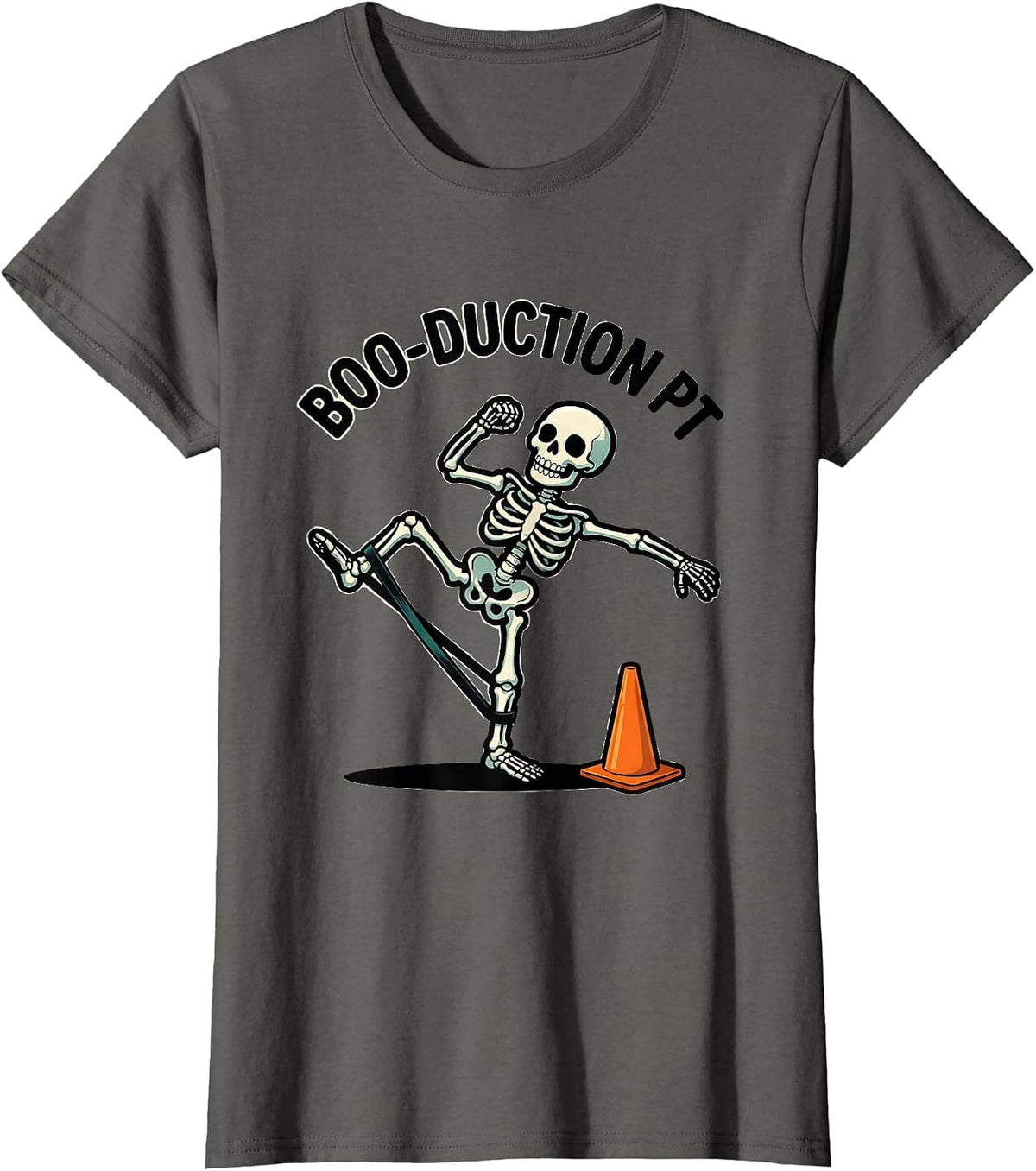 Women's Boo-duction PT Cartoon Physical Therapy Halloween Therapist T-Shirt - Asphalt Grey