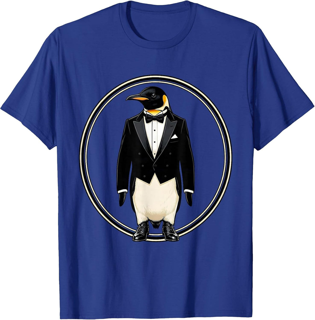 Penguin in Tuxedo Bow Tie Funny Formal Design T-Shirt - Royal Blue