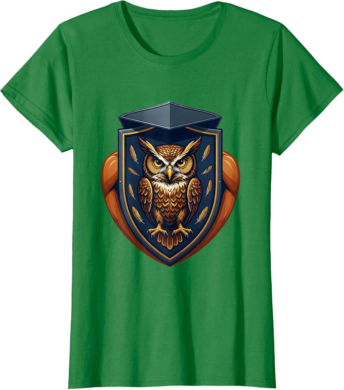 Women's Heraldic Owl Human Faceplate Emblem Halloween Costume T-Shirt - Kelly Green