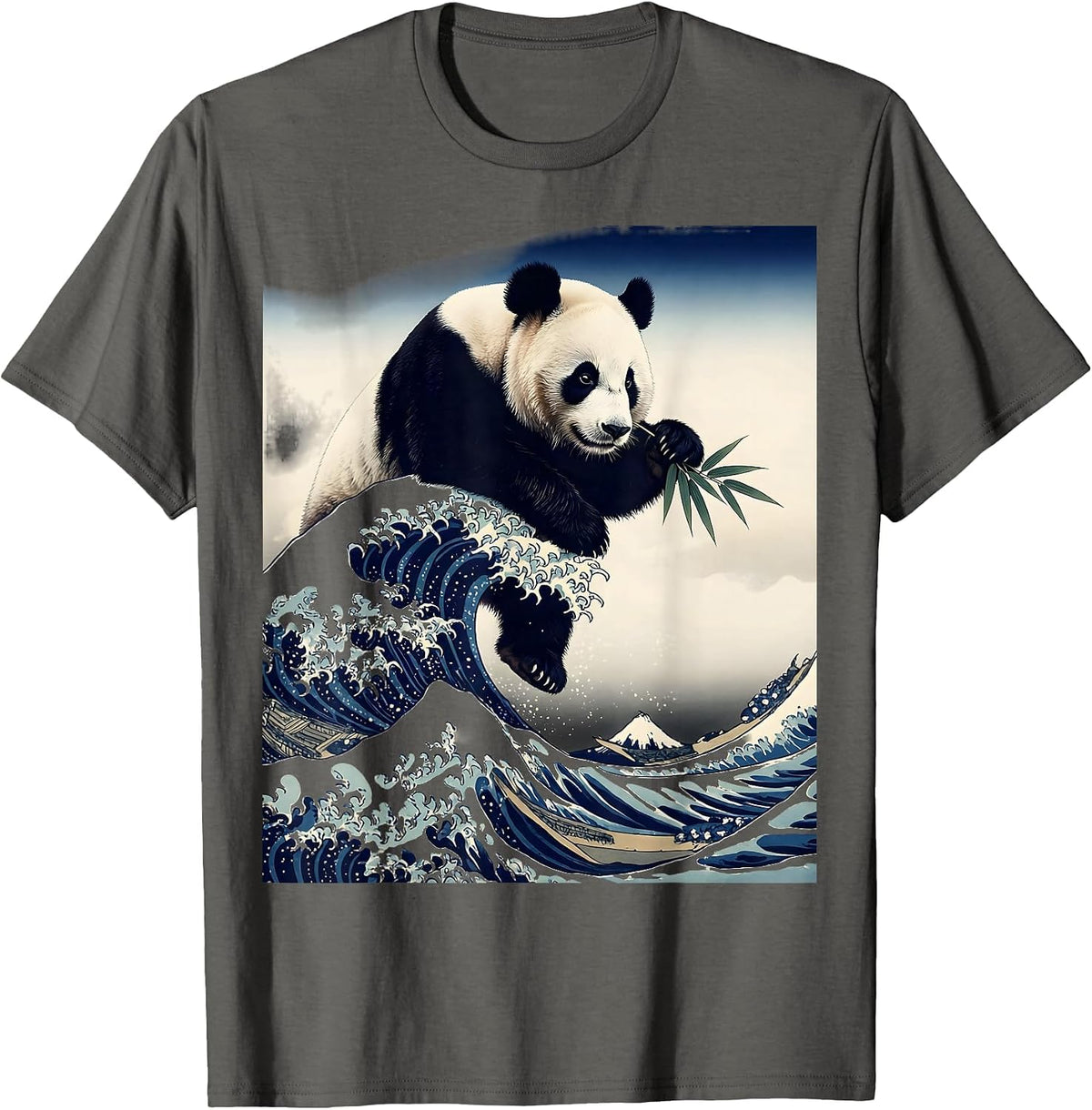 Men's Panda Ukiyo-e Animal Lover Humor T-Shirt - Asphalt Grey