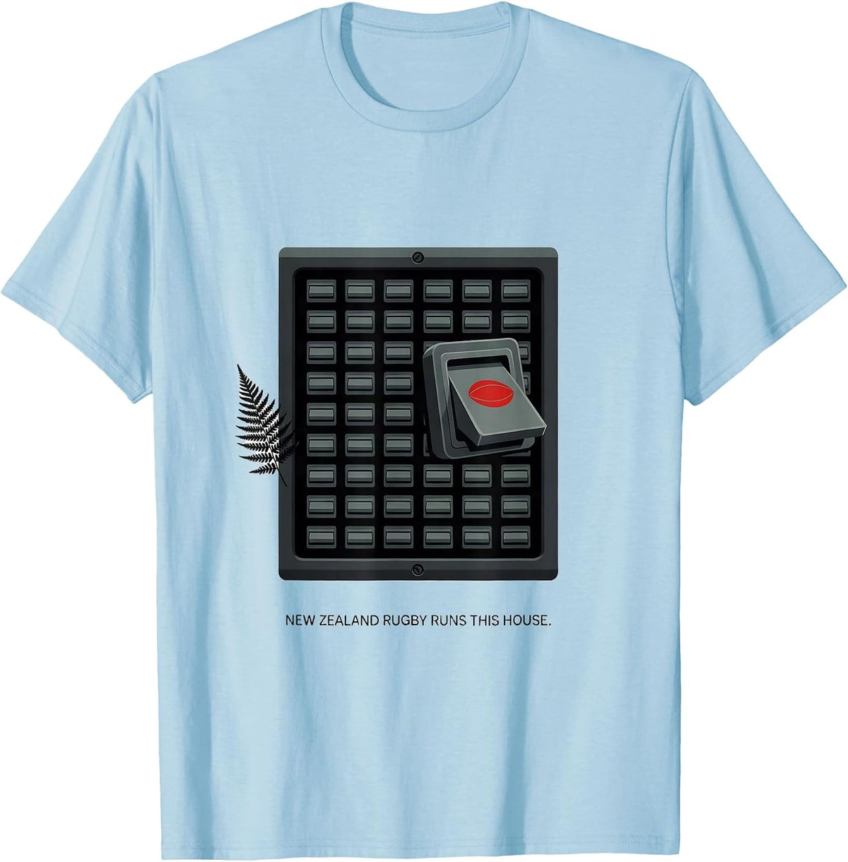 Men's New Zealand Rugby Runs This House Editorial Rugby Dad Gift T-Shirt - Baby Blue