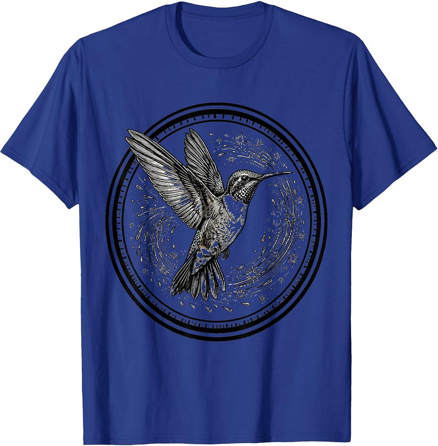 ADHD Hummingbird Swirling Sparks Illustration T-Shirt - Royal Blue