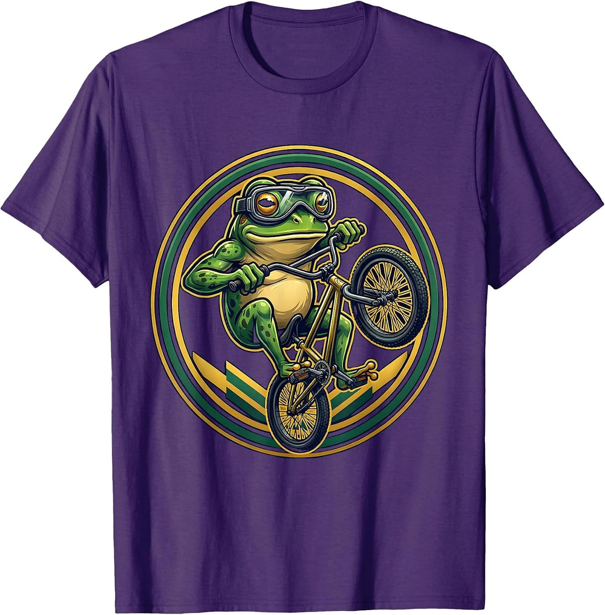 Frog On A Bike Wheelie Goggle Cycling Tee T-Shirt - Purple