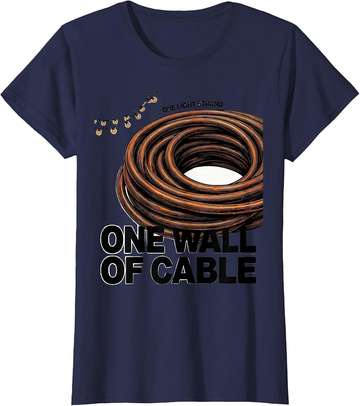 Women's One Light Strand One Wall Of Cable Brutalist Heavy Metal T-Shirt - Navy Blue