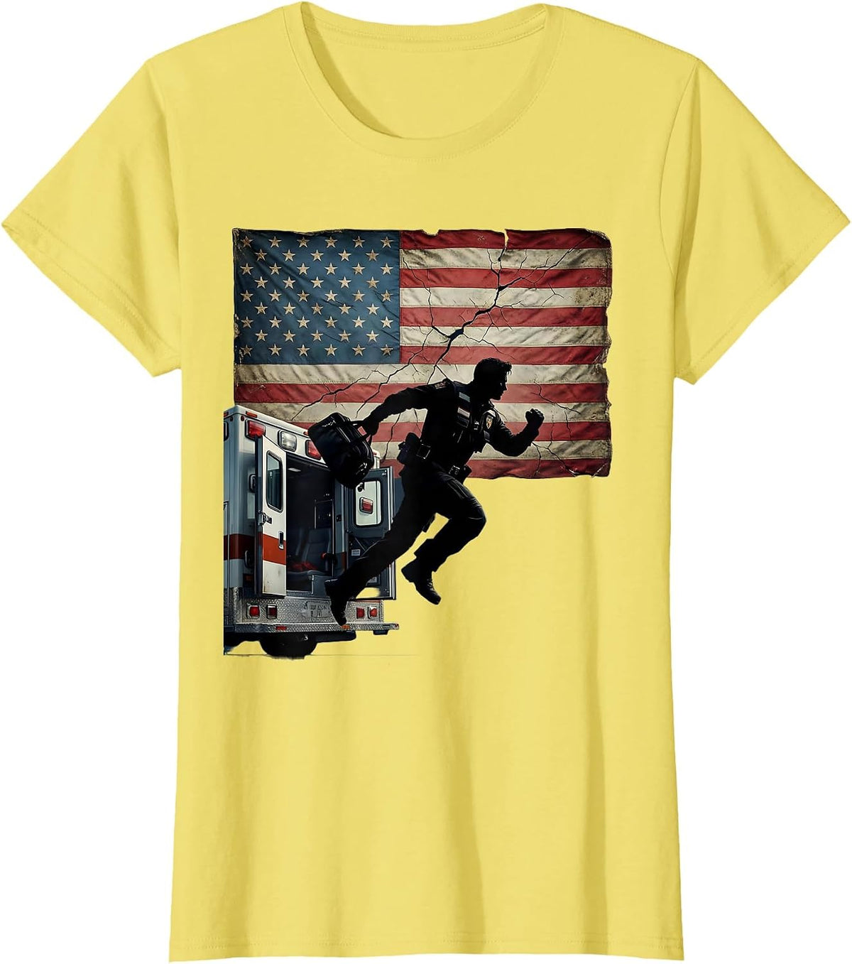 EMT Paramedic Leaping From Ambulance Graphic T-Shirt - Lemon Yellow