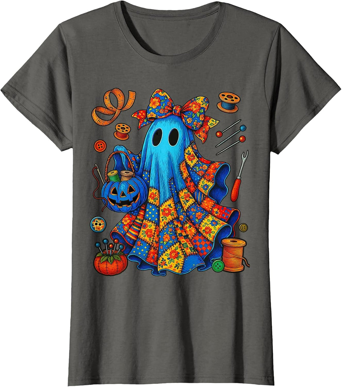 Halloween Boo Ghost Patchwork Quilter Quilting Sewing Womens T-Shirt - Asphalt Grey