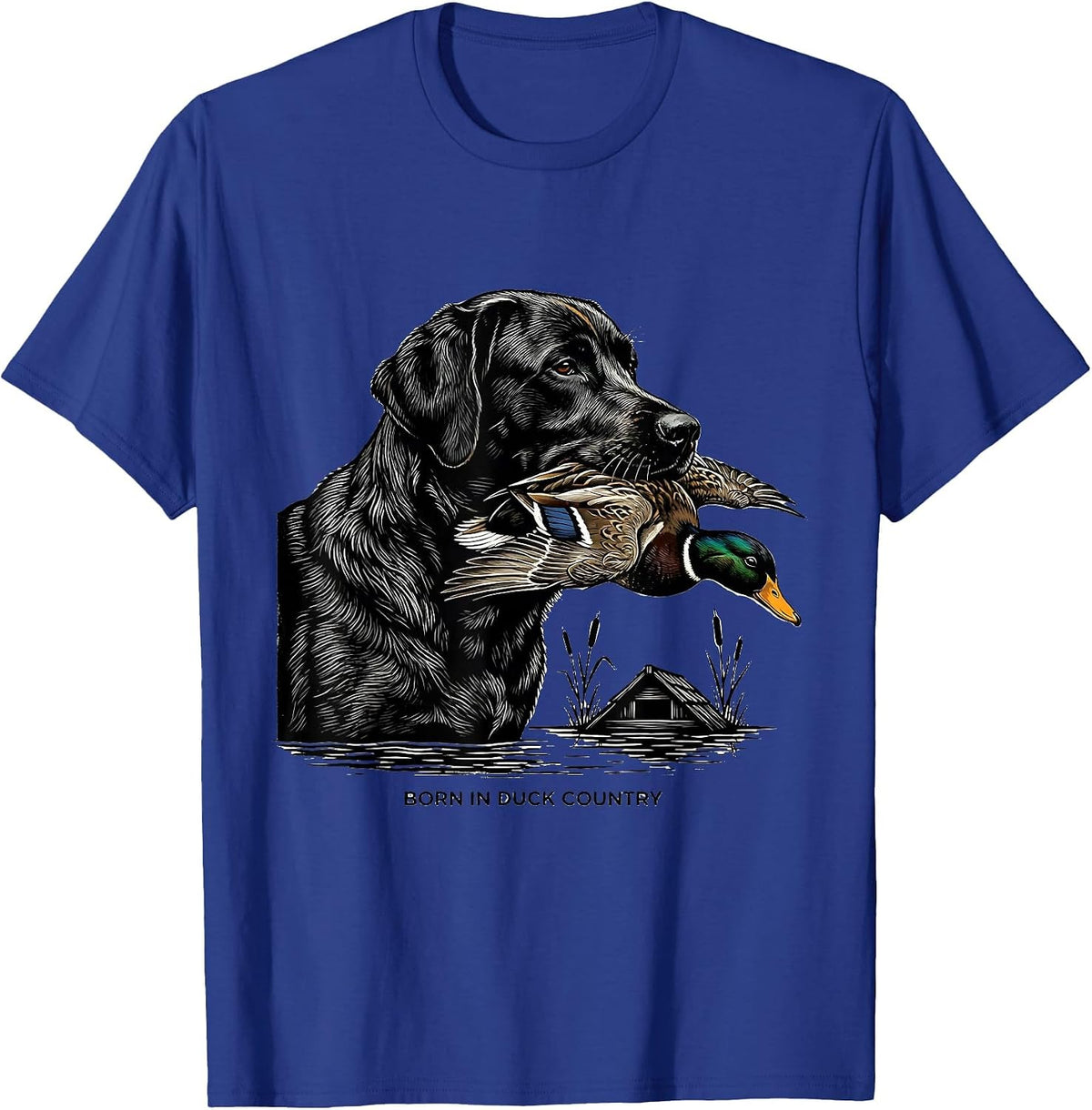 Born In Duck Country Scratchboard Labrador Duck Hunting T-Shirt - Royal Blue