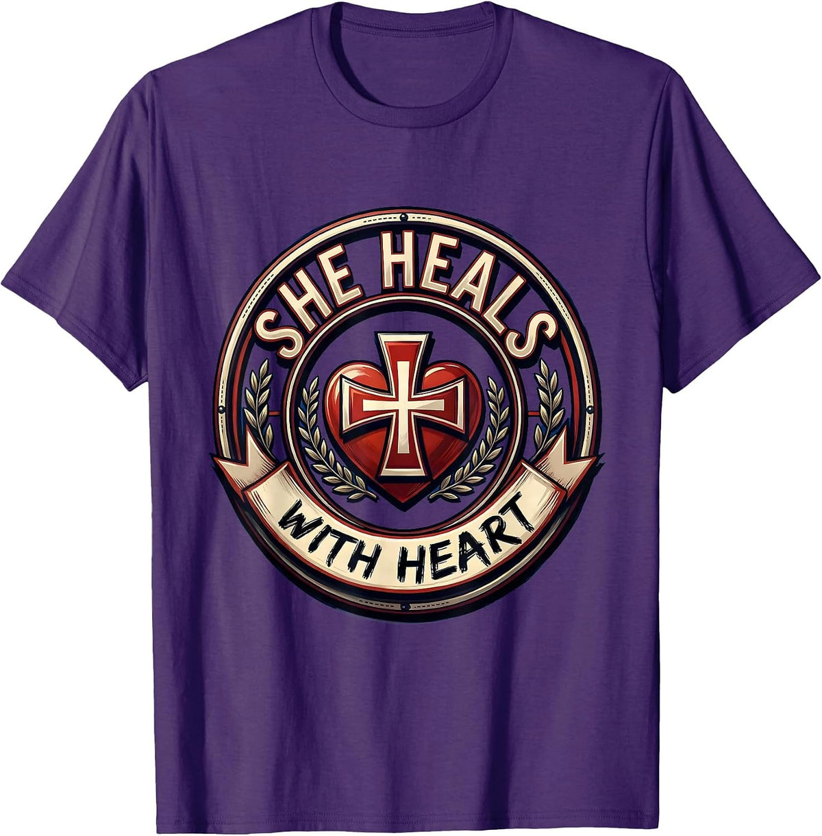 Men's She Heals With Heart Nurse Graphic Design T-Shirt - Purple