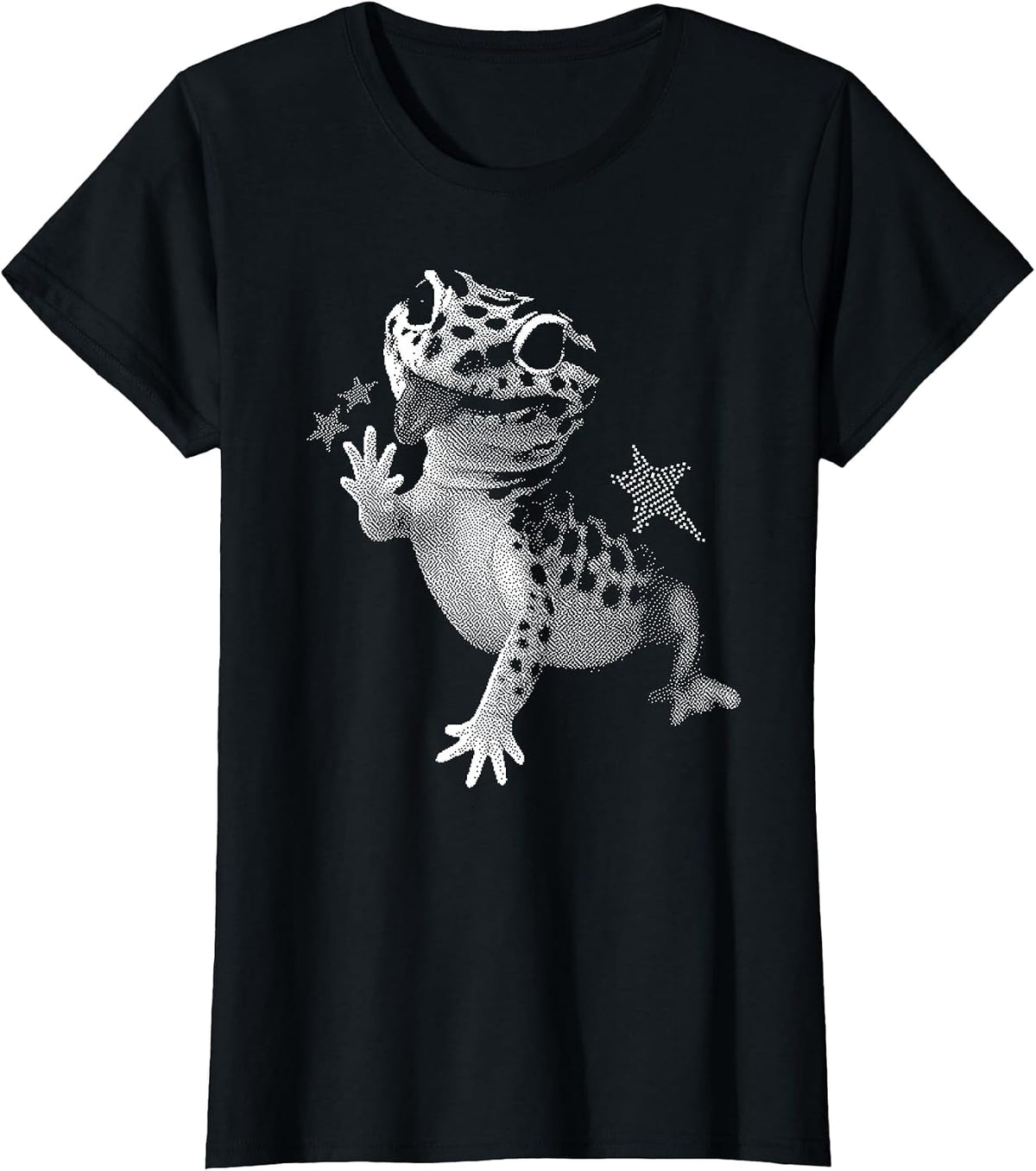 Retro Funny Leopard Gecko Meme Starry Cute Pet Lover Silly T-Shirt - Black