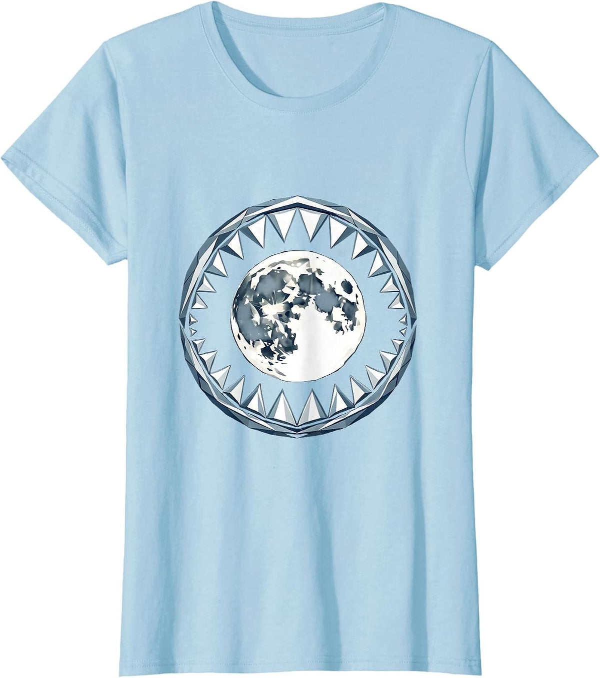 Women's Shark Jaw Full Moon Graphic Design T-Shirt - Baby Blue