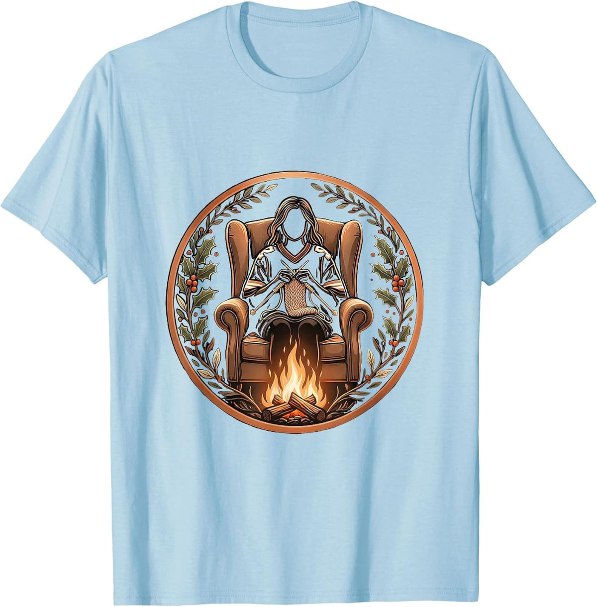 Tis The Season Football Knitting Fireplace T-Shirt - Baby Blue