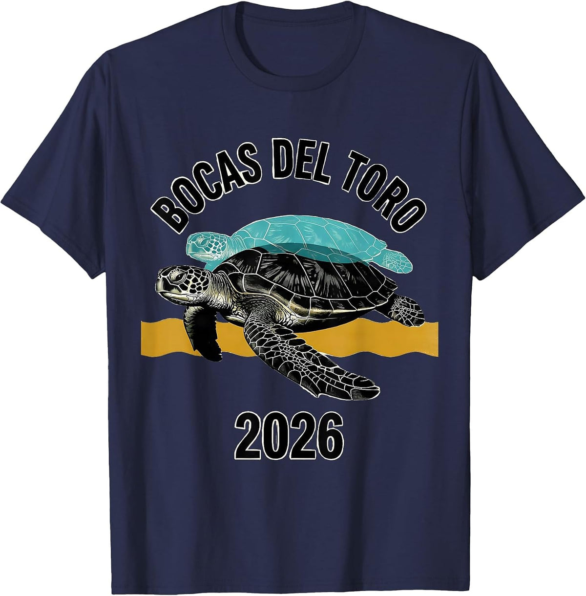 Bocas del Toro 2026 Midcentury Modern Sea Turtle Tropical T-Shirt - Navy Blue