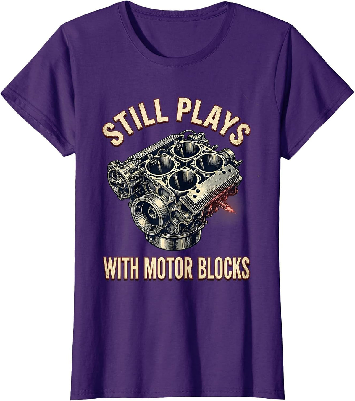 Women's Still Plays With Motor Blocks Vintage Mechanic Auto T-Shirt - Purple