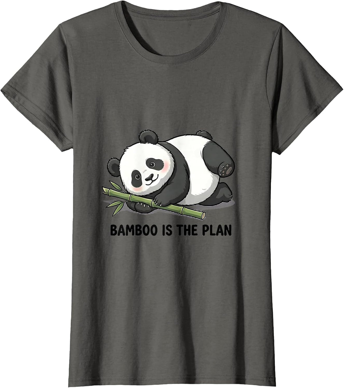Women's Bamboo Is The Plan Cute Kawaii Panda Fan Humor T-Shirt - Asphalt Grey
