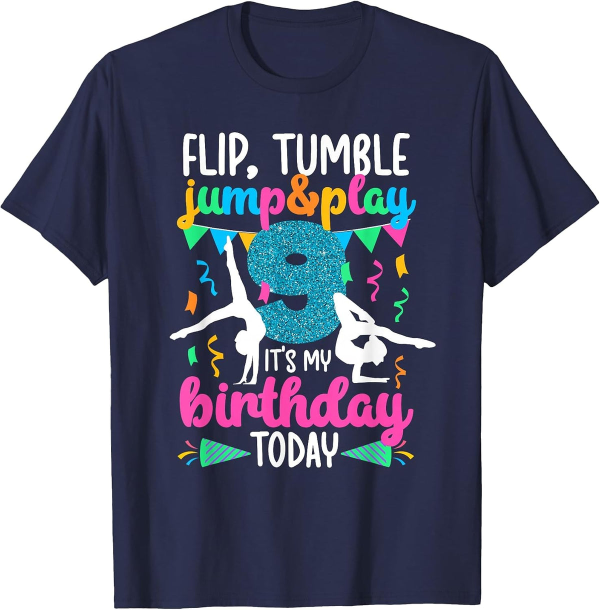9th Birthday Gymnastics Girl Nine Year Old Gymnast T-Shirt - Navy Blue