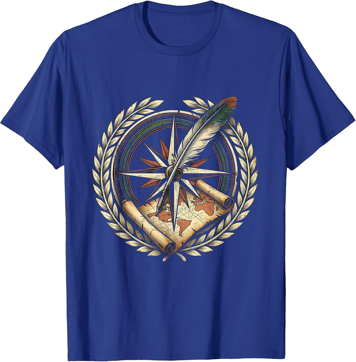 Vintage Teacher Badge History Compass Rose Map Scroll T-Shirt - Royal Blue