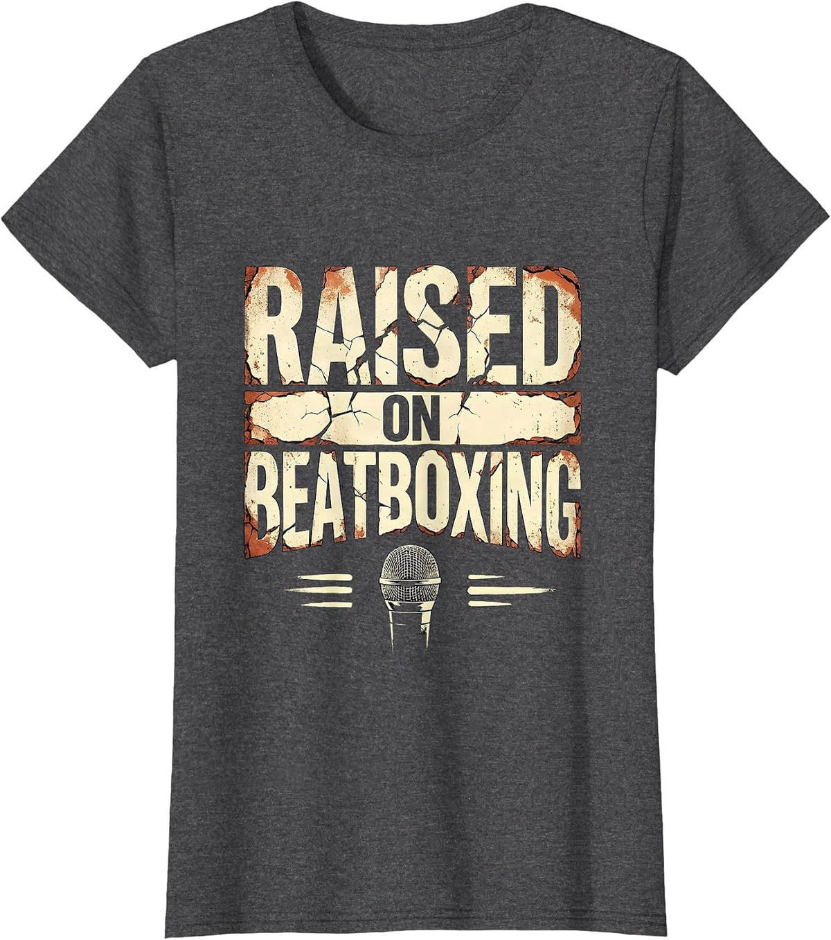 Women's Raised On Beatboxing Distressed Vintage 90s Hip Hop Rap T-Shirt - Dark Heather Grey