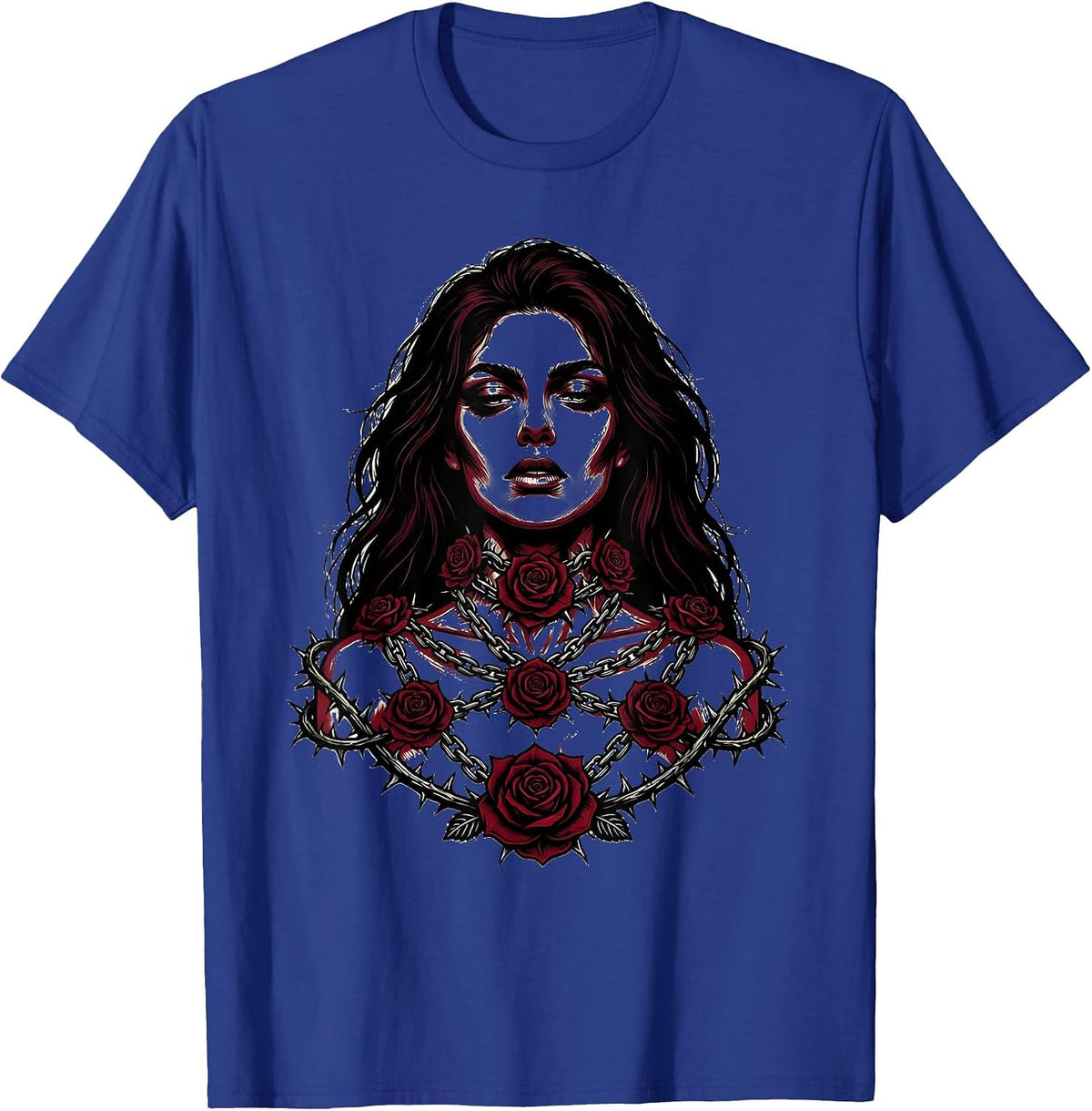 Emo Floral Chains Dark Botanical Art Design T-Shirt - Royal Blue