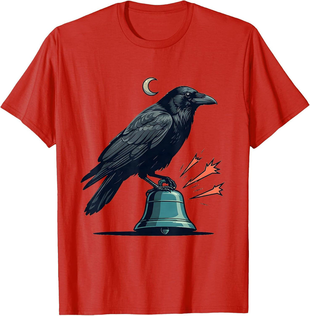 Men's Black Crow Bell Gothic Humor Halloween Dark Bird Lover T-Shirt - Red