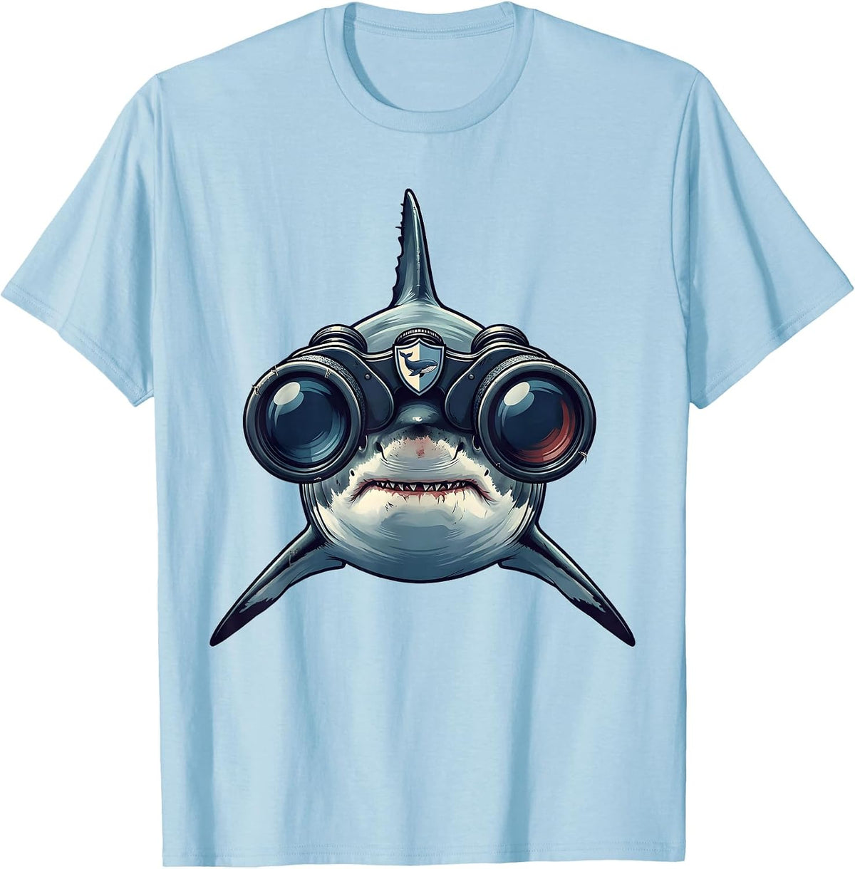 Men's Shark With Binoculars Whale Lover Humor Novelty T-Shirt - Baby Blue