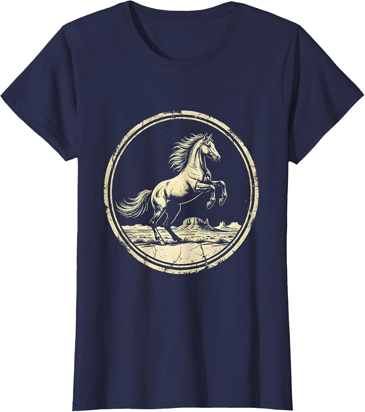 Women's Rearing Horse Desert Mesa Western Graphic T-Shirt - Navy Blue