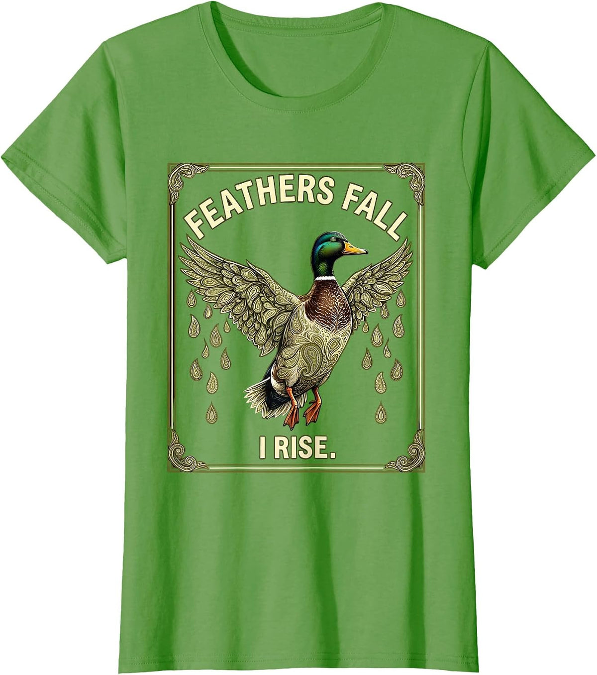 Women's Feathers Fall I Rise Duck Camo Hunting Design T-Shirt - Grass Green