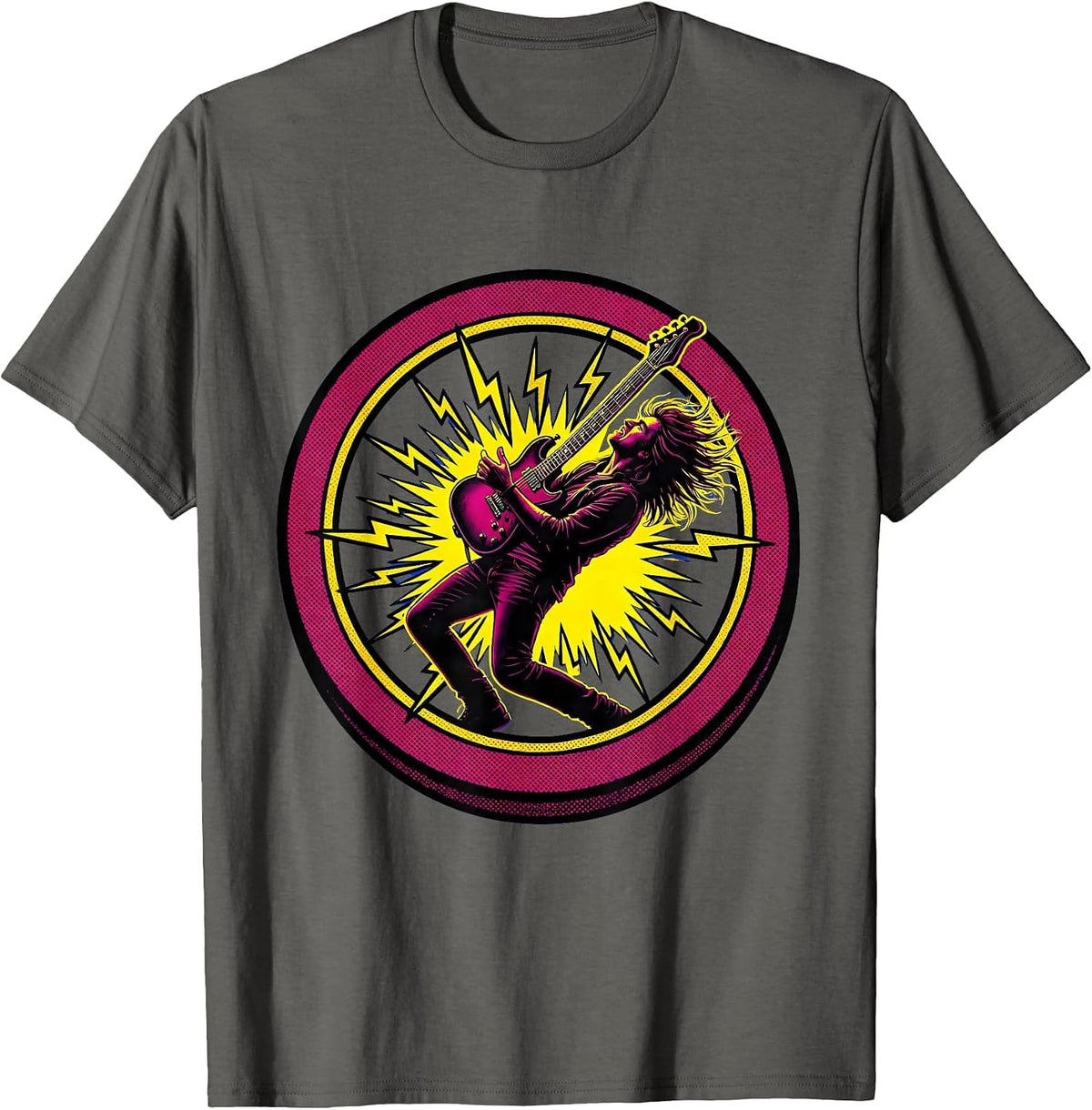 Men's 80s Rock Guitarist Shredding on Stadium Stage T-Shirt - Asphalt Grey