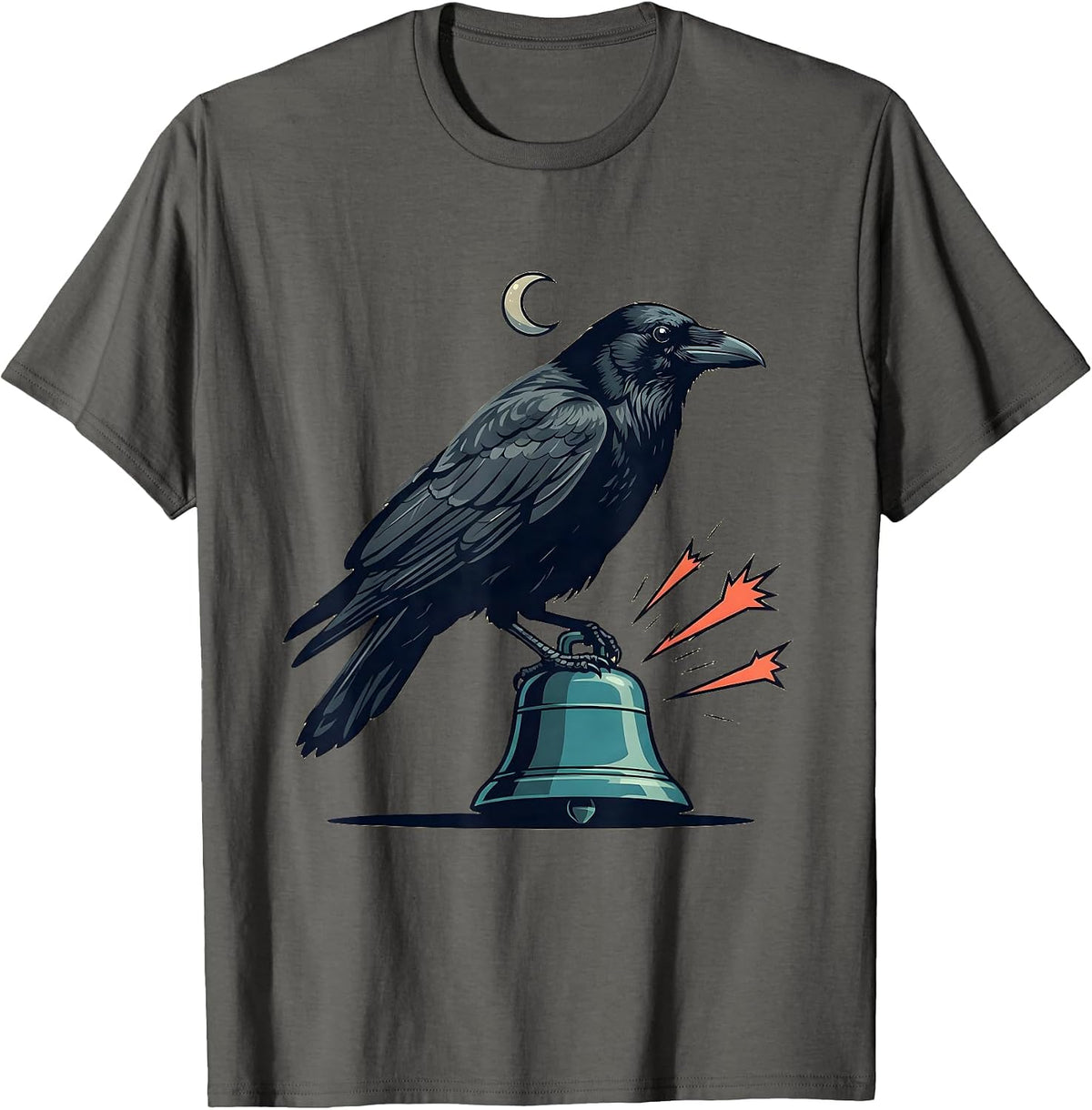 Men's Black Crow Bell Gothic Humor Halloween Dark Bird Lover T-Shirt - Asphalt Grey
