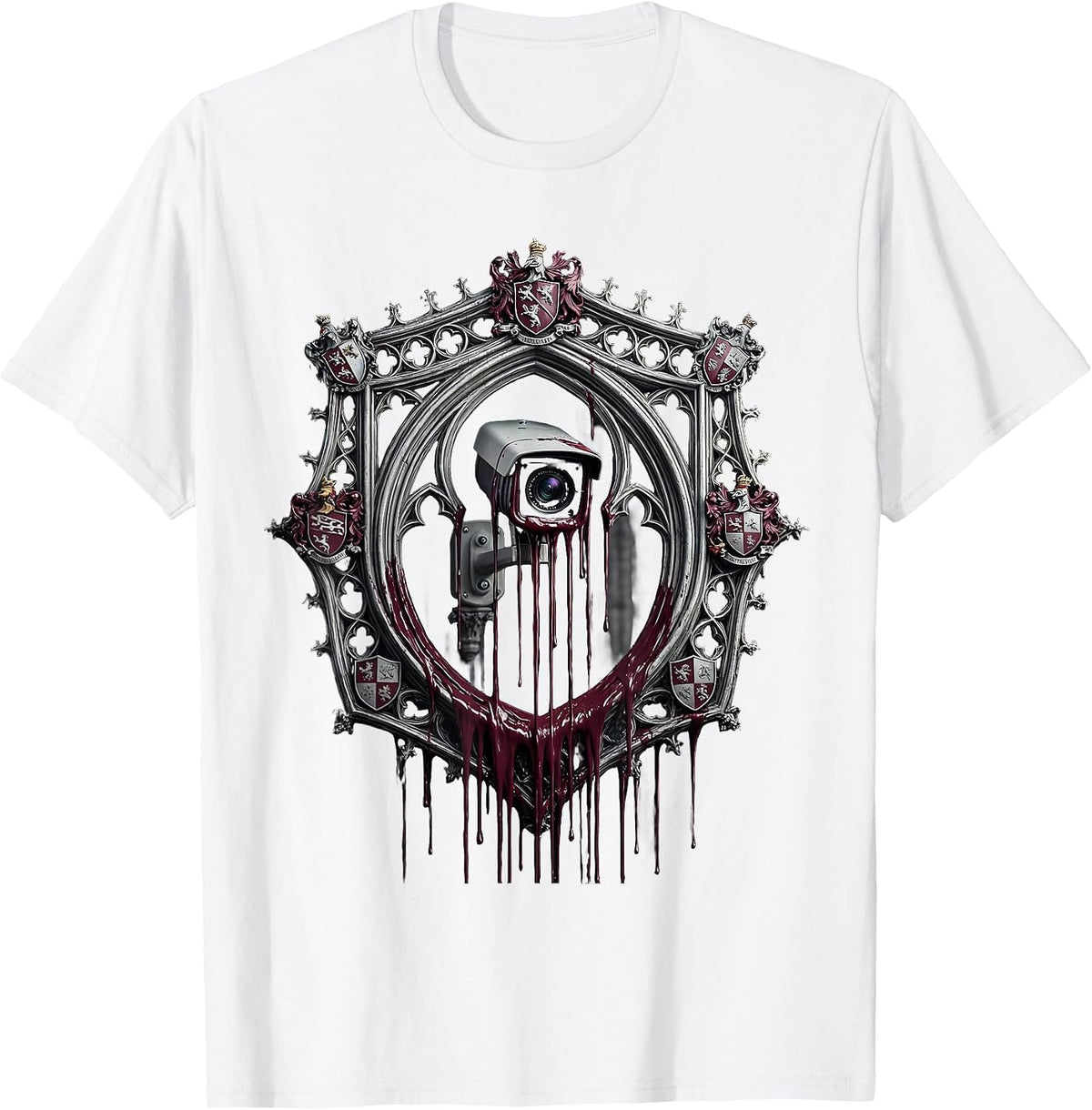 Men's Dripping Paint Surveillance Camera Punk Art T-Shirt - White