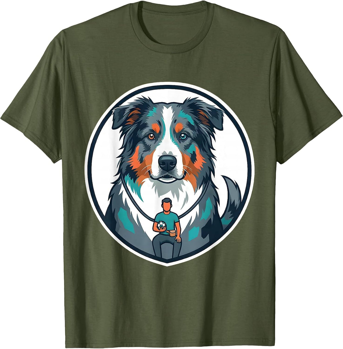 Blue-Merle Aussie Shield Dog Mom Dad Humor Gift T-Shirt - Olive Green