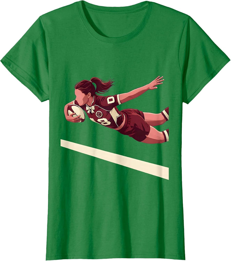 Women's Rugby Try Line Dive Graphic Tee T-Shirt - Kelly Green