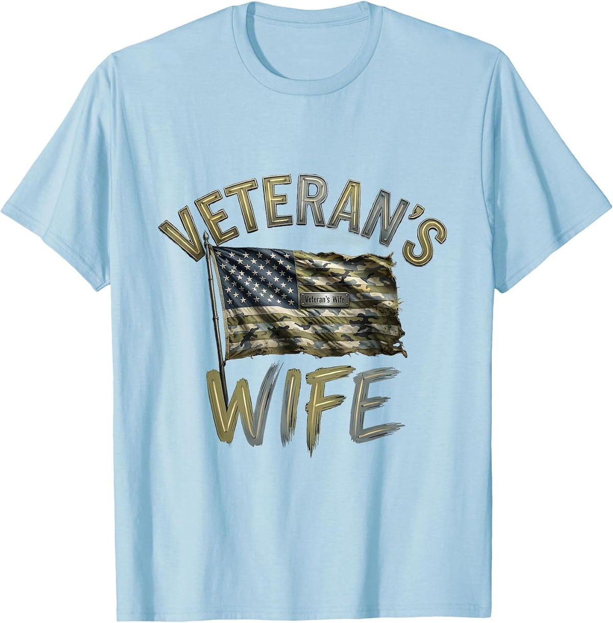 Veteran's Wife Distressed Military Veteran Supporter T-Shirt - Baby Blue